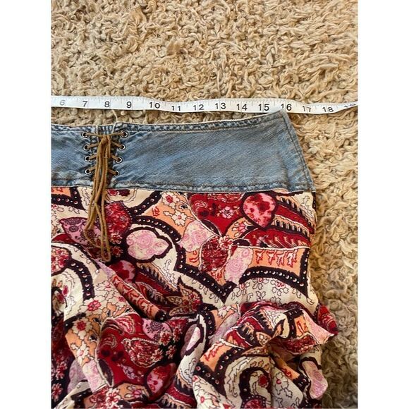 Y2k denim lace up paisley‎ floral midi skirt size 8 bratz boho - Picture 5 of 6
